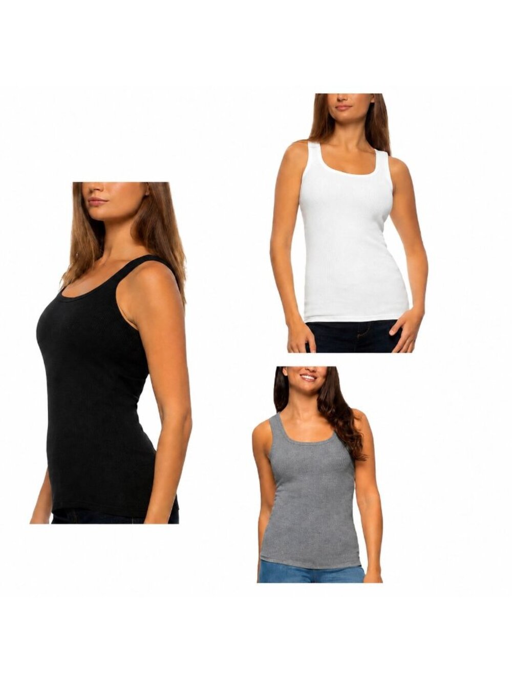 Felina Womens Ribbed Tank Top  3-Pack  Soft Cotton Stretch  Black  Size Small (4